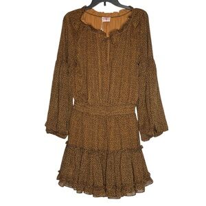 Buddy Love Dress Ruffle Mini Zozo Kitty Leopard Long Sleeve Boho NWT New